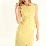 Front Slit Linen Midi Skirt