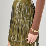 Faux Leather Fringe Mini Skirt