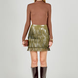 Faux Leather Fringe Mini Skirt
