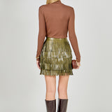 Faux Leather Fringe Mini Skirt