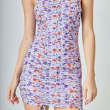 Floral Mesh Ruched Mini Dress