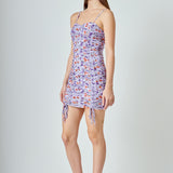 Floral Mesh Ruched Mini Dress