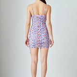 Floral Mesh Ruched Mini Dress