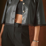 Faux Leather Cropped Jacket