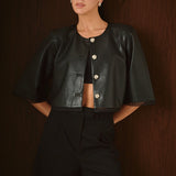Faux Leather Cropped Jacket