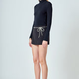 Rhinestone Bow Low Rise Mini Skort
