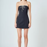 Rhinestone Bow Tube Mini Dress
