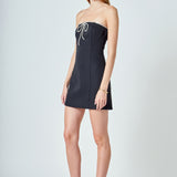 Rhinestone Bow Tube Mini Dress