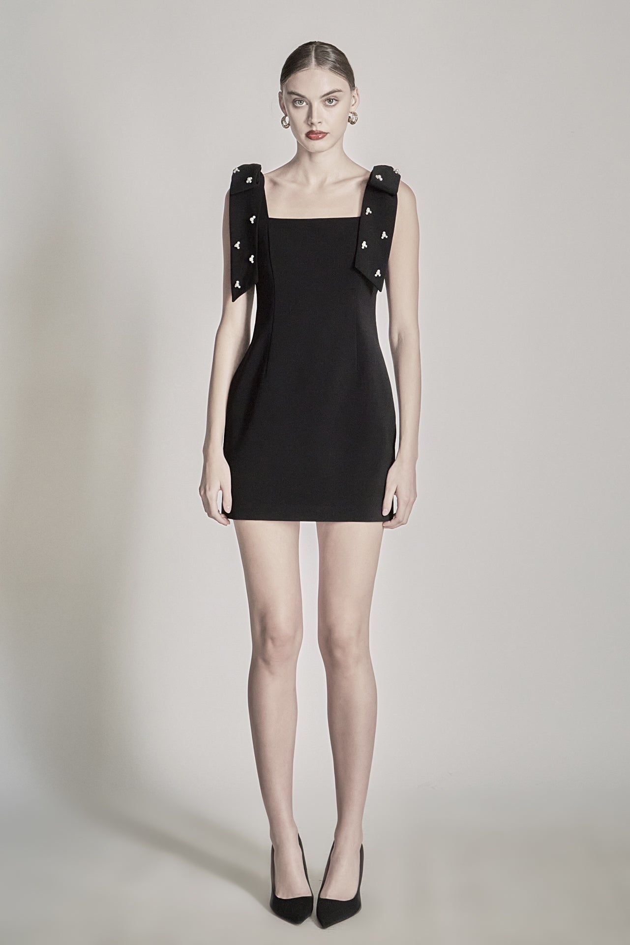 Mini Dress With Rhinestone & Pearl Embellished Bow