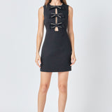 Rhinestone Bow Sleeveless Mini Dress