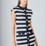 Mock Neck Striped Mini Dress