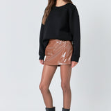 Glossy Faux Leather Skort