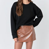Glossy Faux Leather Skort