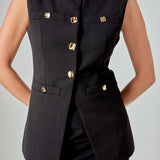 Gold Button Detail Long Vest
