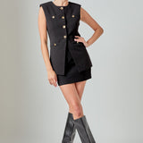 Gold Button Detail Long Vest