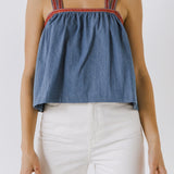 Embroidery Detailed Denim Top
