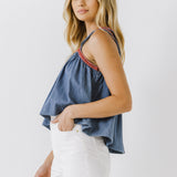 Embroidery Detailed Denim Top