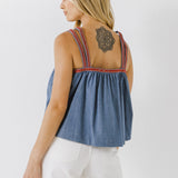 Embroidery Detailed Denim Top