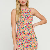 Floral Fitted Mini Dress with Back Cutout