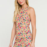 Floral Fitted Mini Dress with Back Cutout