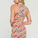Floral Fitted Mini Dress with Back Cutout