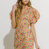 Floral Fitted Puff Sleeve Mini Dress