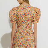 Floral Fitted Puff Sleeve Mini Dress