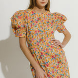 Floral Fitted Puff Sleeve Mini Dress