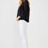 Lace with Poplin Bell Sleeve Blouse