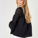 Lace with Poplin Bell Sleeve Blouse
