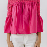 Lace with Poplin Bell Sleeve Blouse