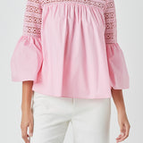 Lace with Poplin Bell Sleeve Blouse