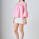 Lace with Poplin Bell Sleeve Blouse