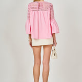 Lace with Poplin Bell Sleeve Blouse