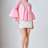 Lace with Poplin Bell Sleeve Blouse