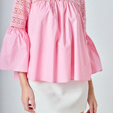 Lace with Poplin Bell Sleeve Blouse