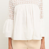 Lace with Poplin Bell Sleeve Blouse