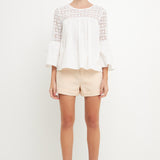Lace with Poplin Bell Sleeve Blouse