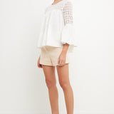 Lace with Poplin Bell Sleeve Blouse