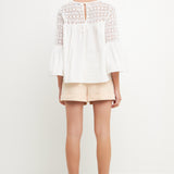 Lace with Poplin Bell Sleeve Blouse