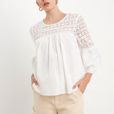 Lace with Poplin Bell Sleeve Blouse