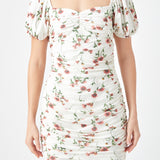 Floral Mesh Ruched Mini Dress with Short Sleeves