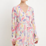 Tie-dye Chiffon Pleated Mini Dress
