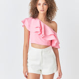 Ruffled One Shoulder Top