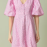 Floral Print Mini Dress with Button Detail