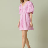 Floral Print Mini Dress with Button Detail