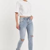 Mid Rise Distressed Ankle Skinny Jeans