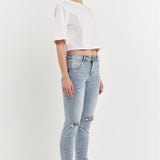 Mid Rise Distressed Ankle Skinny Jeans