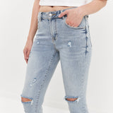 Mid Rise Distressed Ankle Skinny Jeans