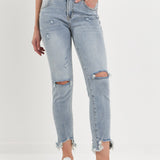 Mid Rise Distressed Ankle Skinny Jeans